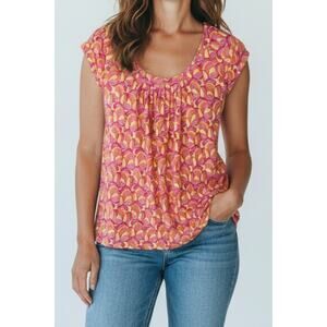 Rafaella Womens Sleeveless Top Pink Orange Floral Polyester Medium